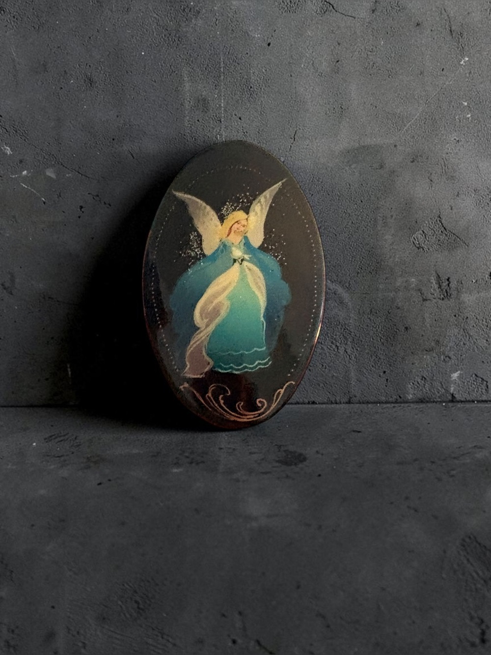 Hand Painted Angel Miniature Lacquer Box Celestial Folk Art